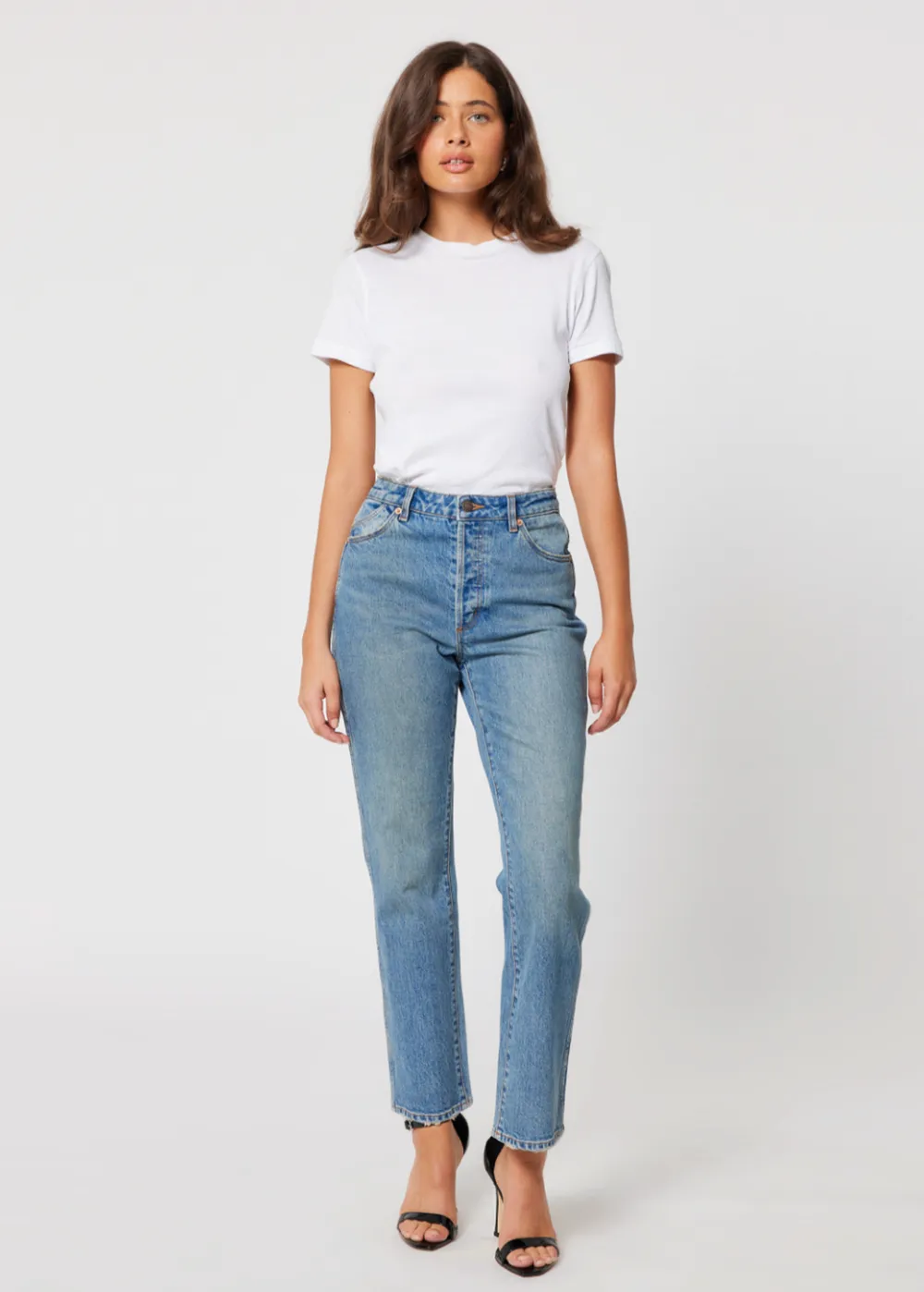 '90s Broken-In Button Fly Straight Leg Jeans <br> <i> ankle length </i>
