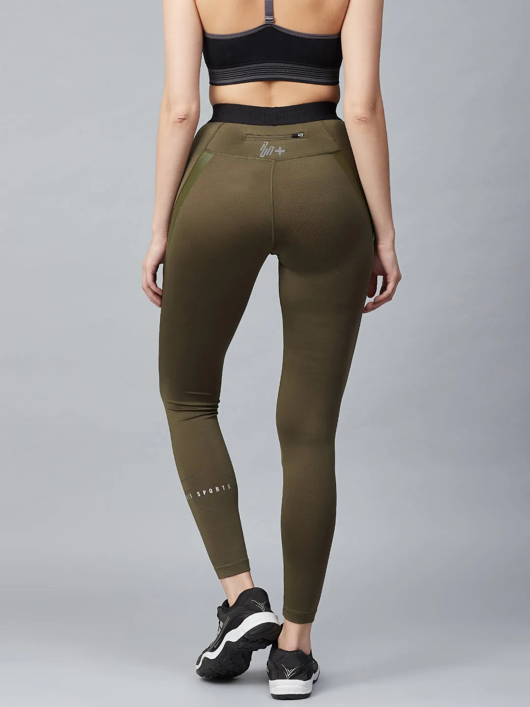 Alcis Women Olive Green Solid Knitted Running Tights