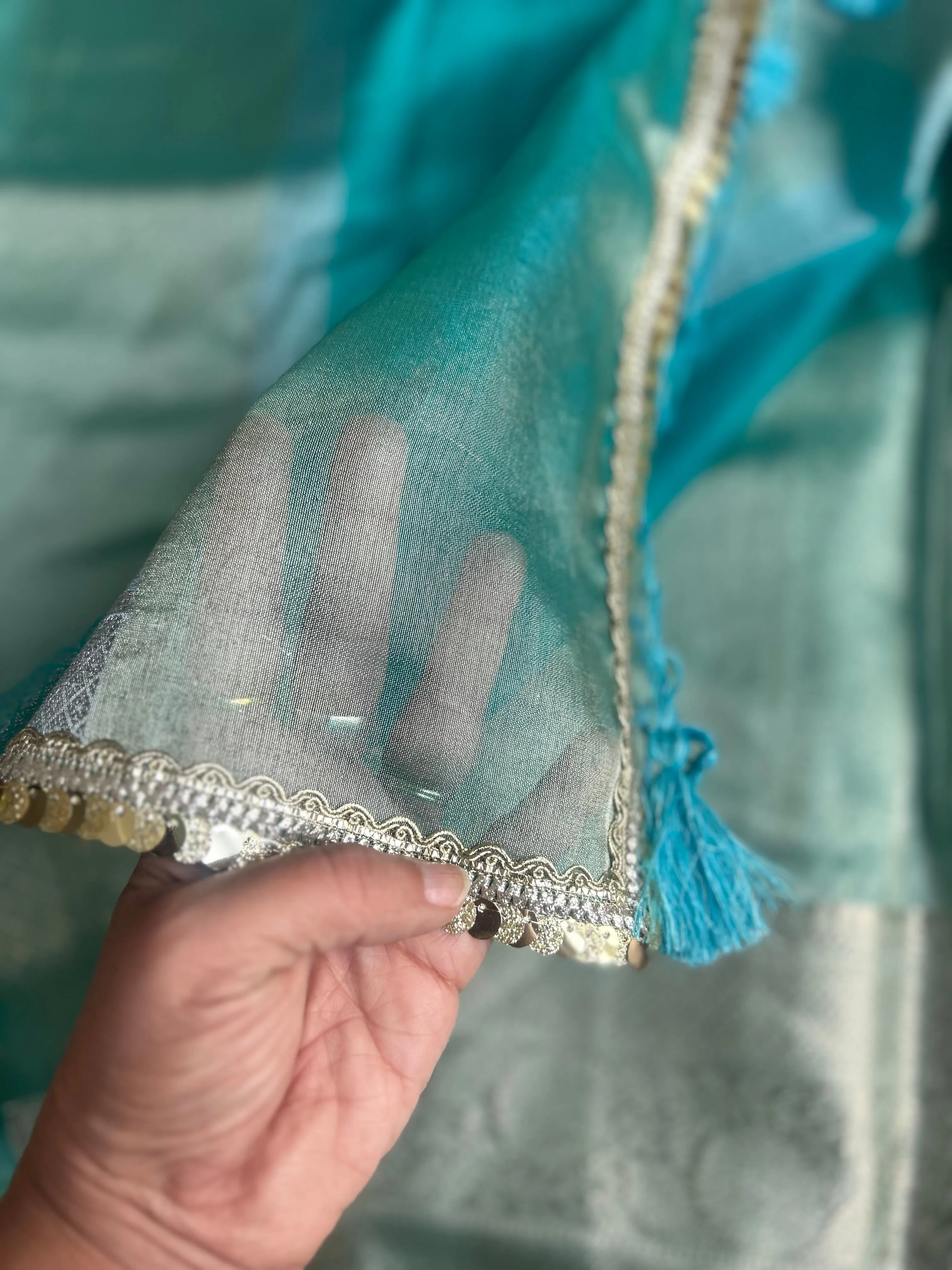 Celebrity Look Blue Tissue Saree