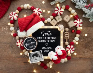 Christmas Pregnancy Announcement With Santa Hat and Peppermint Candy Heart