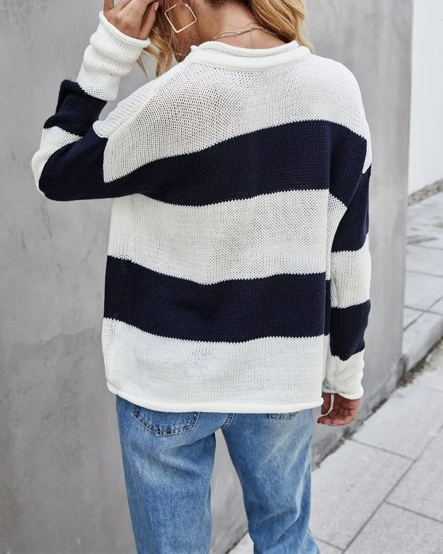 Colorblock Stripe Sweater - Navy