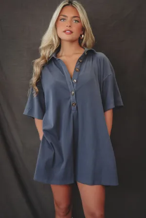 DEAL Cozy Together Button Up Navy Ribbed Romper