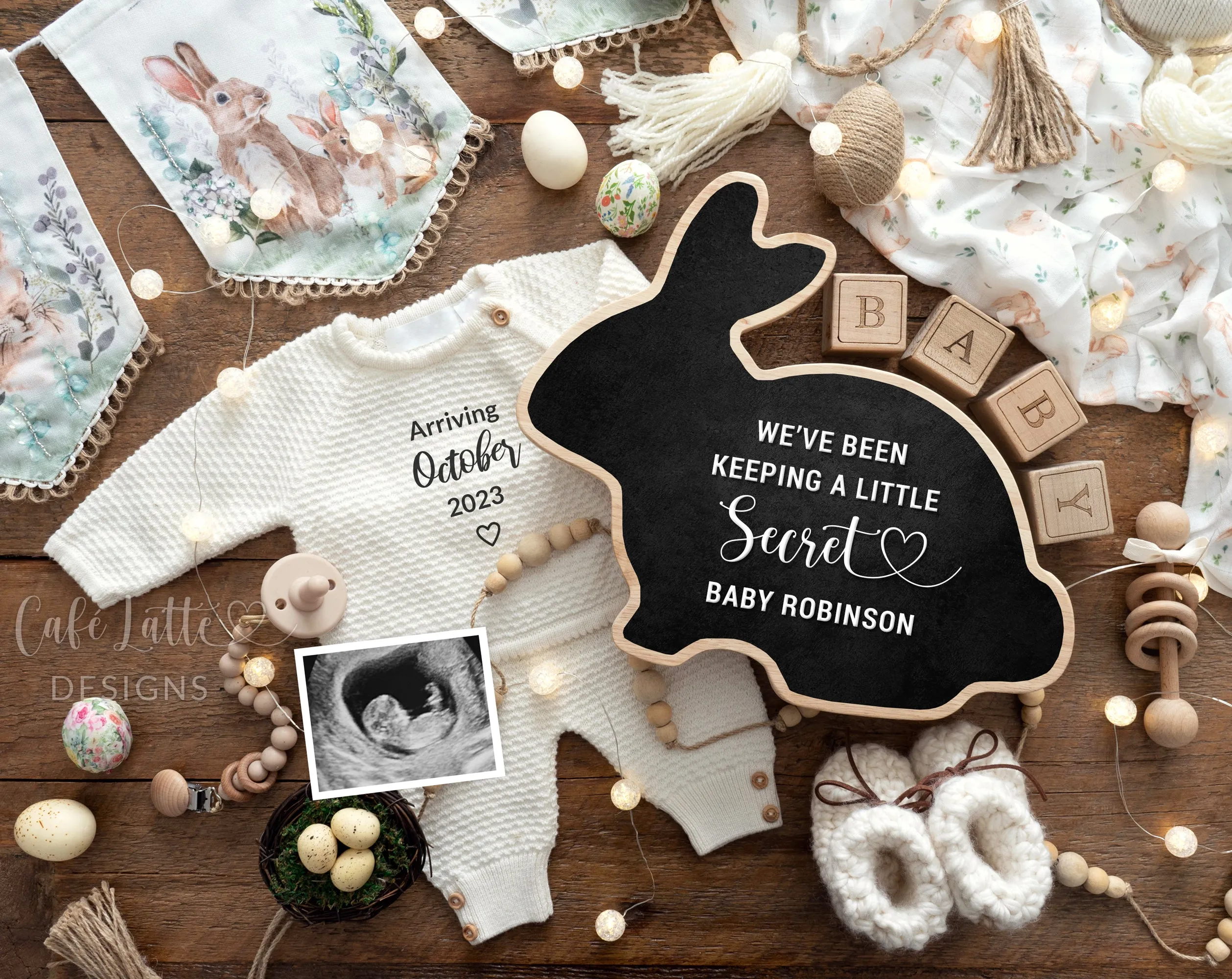 Easter Baby Announcement, Eggspecting Somebunny Vintage Bunny Rabbit