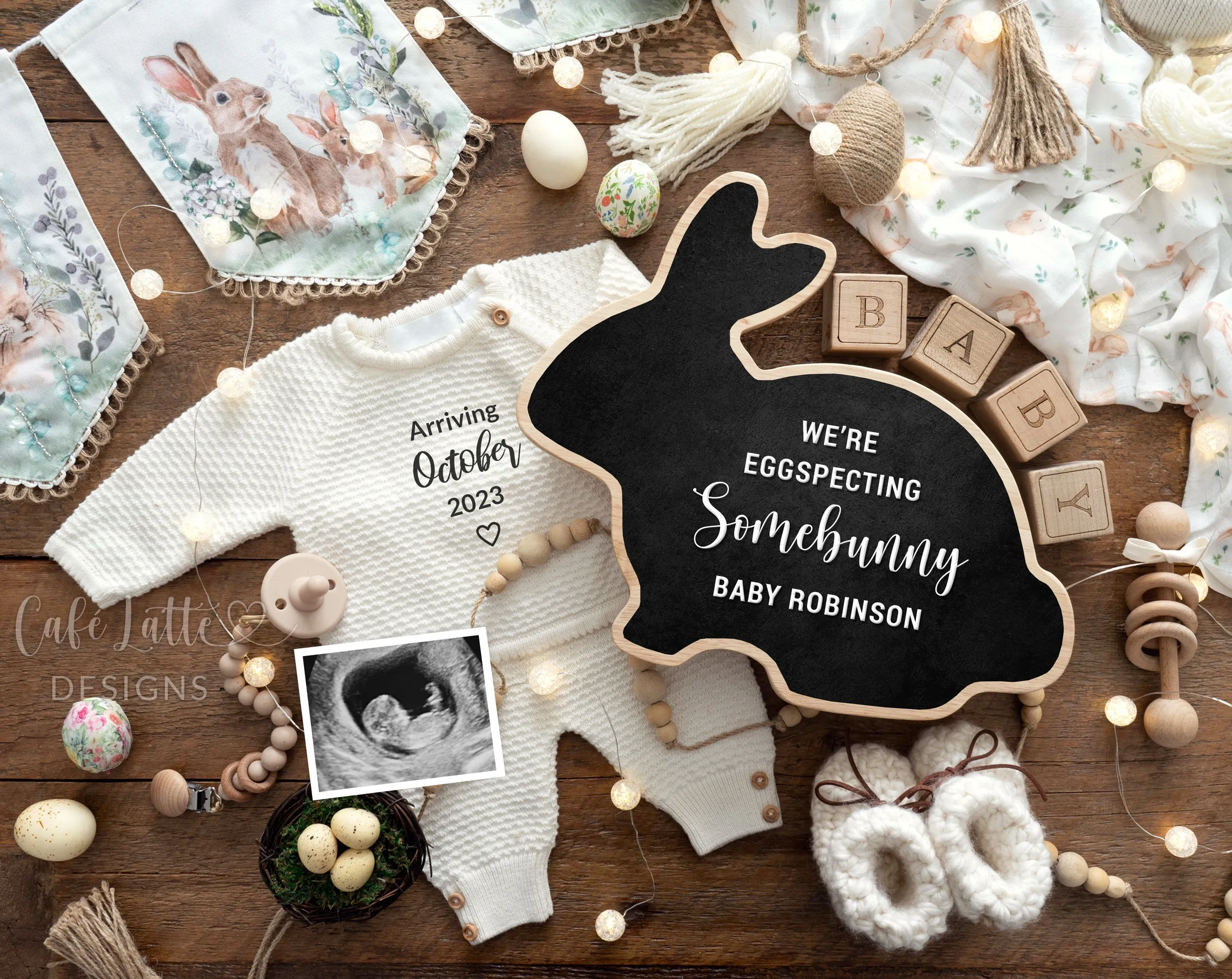 Easter Baby Announcement, Eggspecting Somebunny Vintage Bunny Rabbit