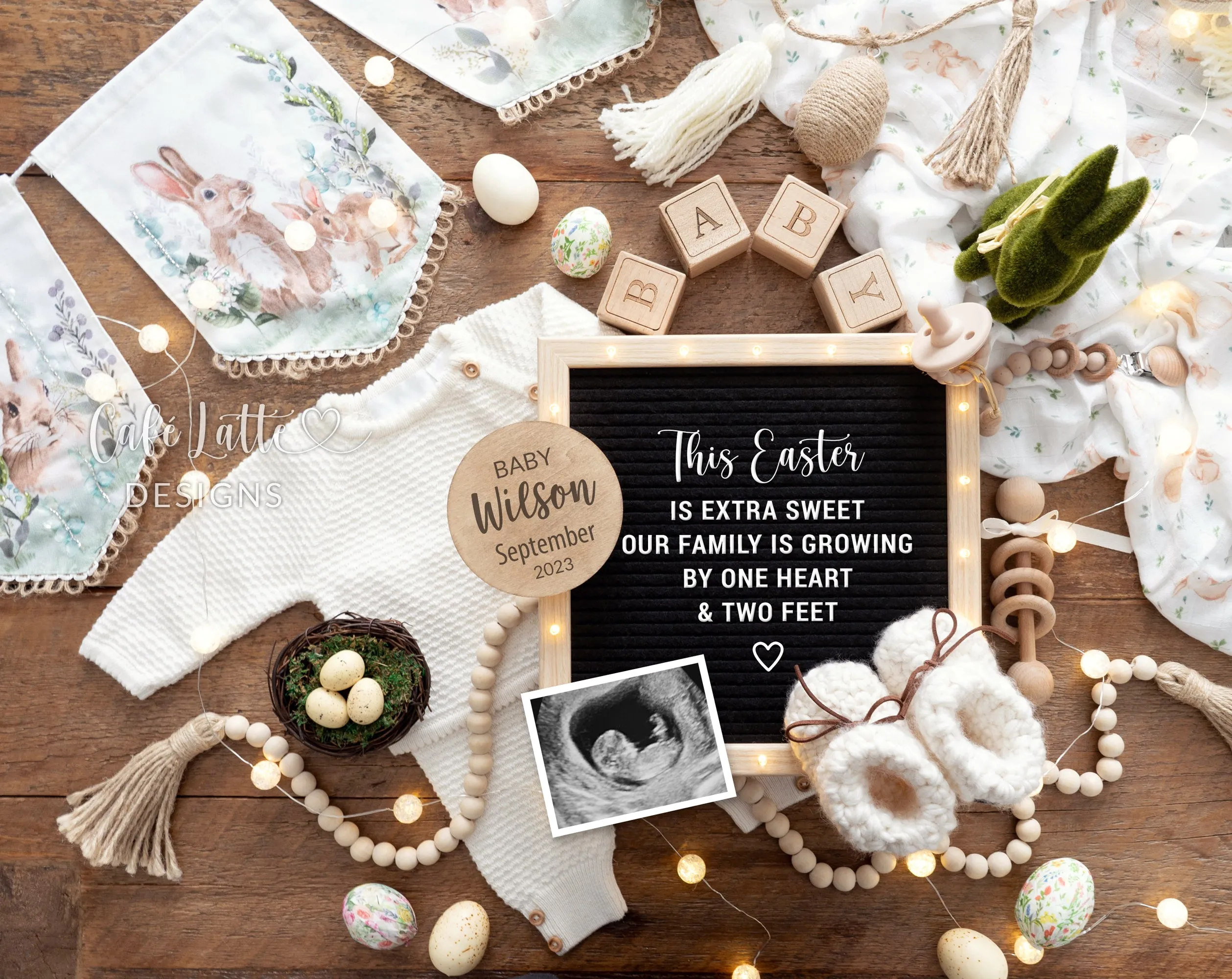 Easter Pregnancy Announcement Digital Reveal With Vintage Bunny Banner