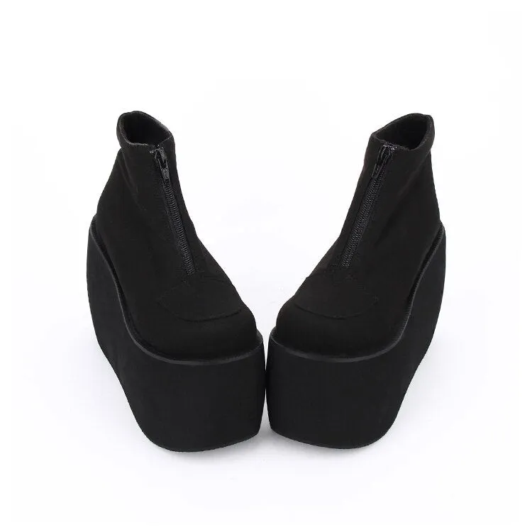 Japanese Harajuku Thick Heel Platform Wedge Lolita Cos Punk Boots for Girls PINK/RED