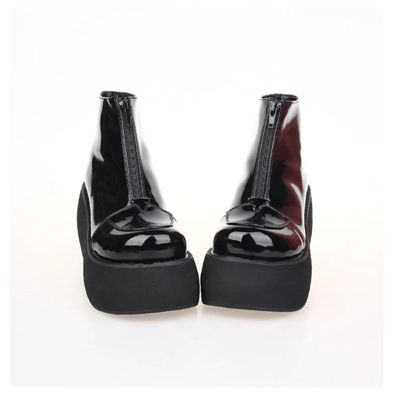 Japanese Harajuku Thick Heel Platform Wedge Lolita Cos Punk Boots for Girls PINK/RED
