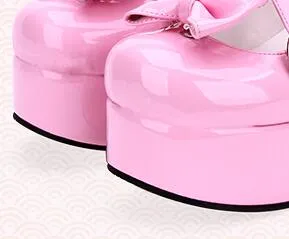 Japanese Harajuku Thick Heel Platform Wedge Lolita Cos Punk Boots for Girls PINK/RED