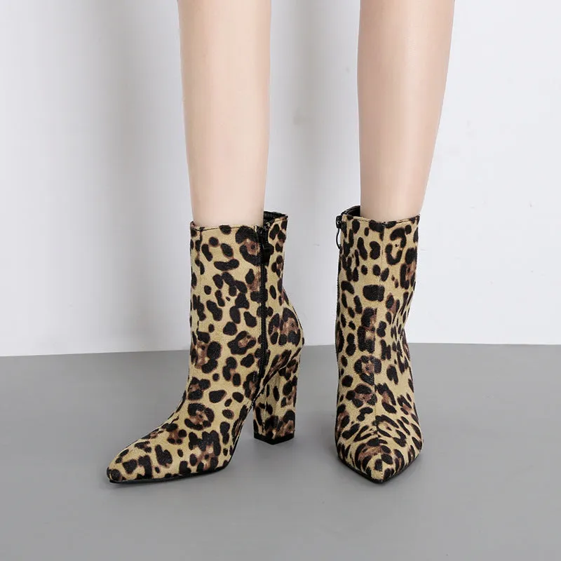 Sexy Snake Martin Boots Thick with Zipper Pointed Booties Women's Boots