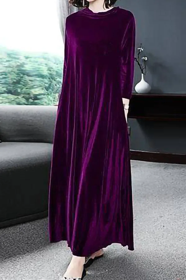 Solid Gold Velvet Loose Dress
