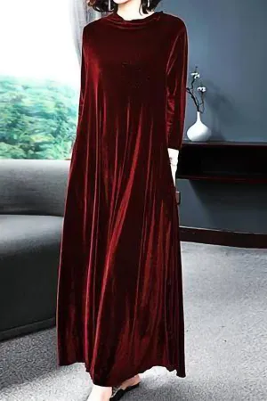 Solid Gold Velvet Loose Dress