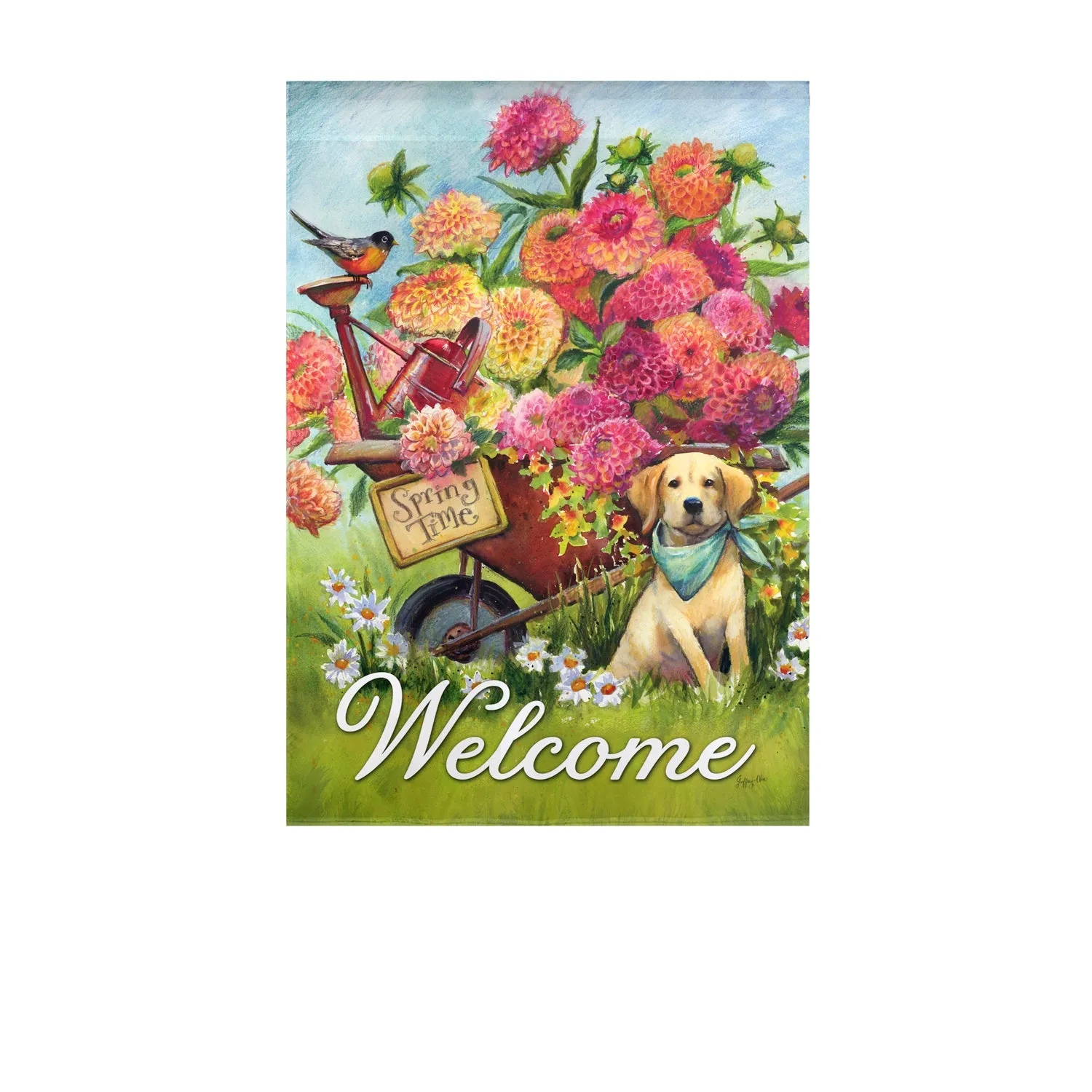 Spring Wheelbarrow Garden Suede Flag,14s9601