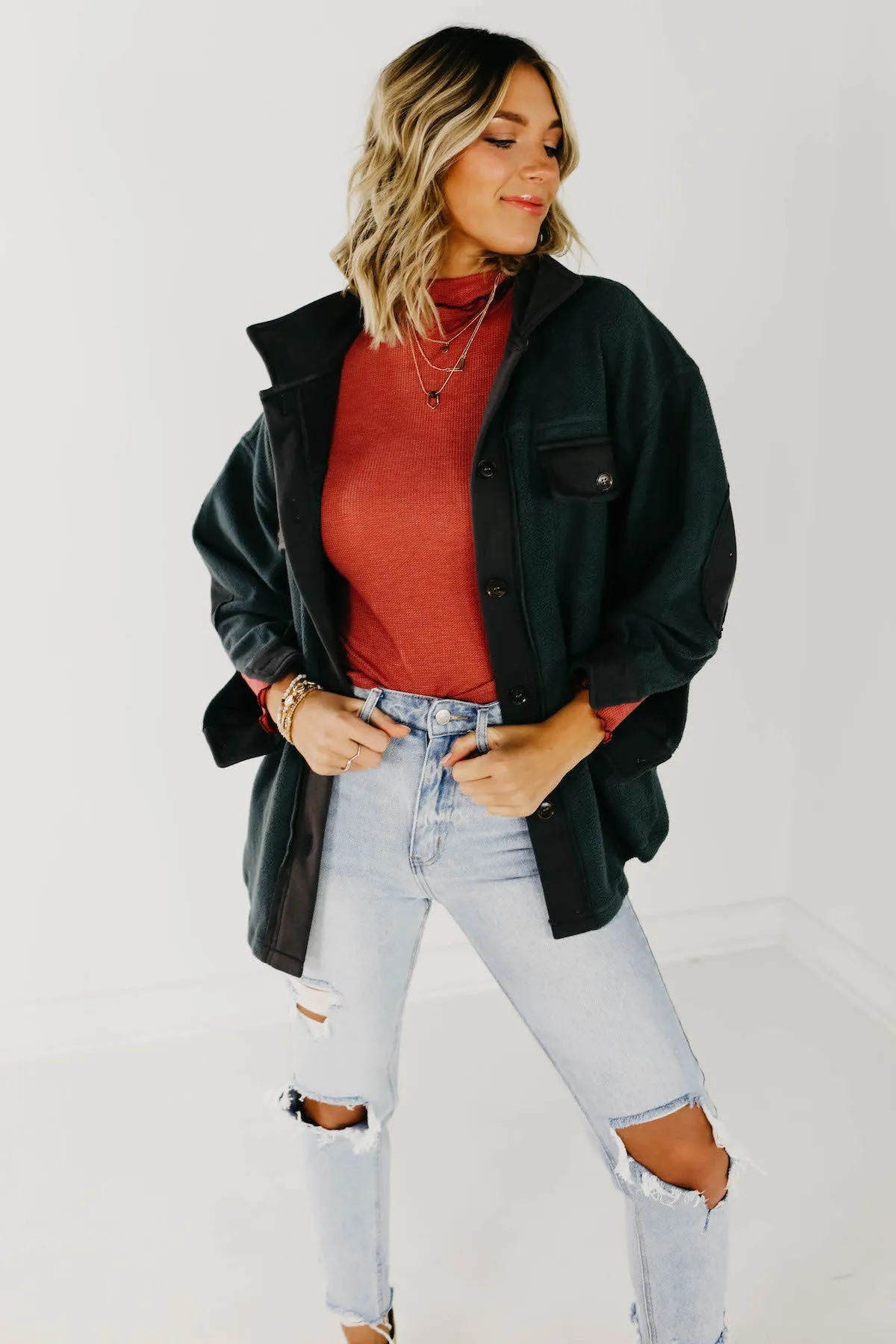 The Bryce Fleece Shacket - Charcoal