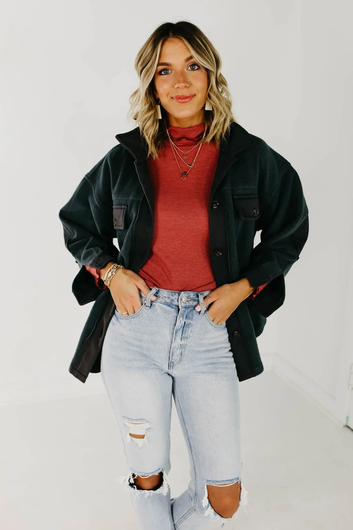 The Bryce Fleece Shacket - Charcoal