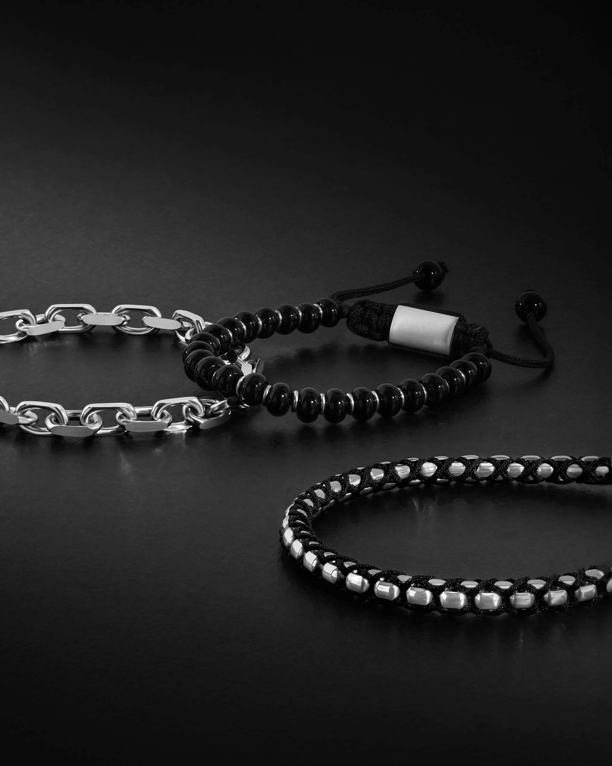 Woven Round Box Bracelet - Silver/Black